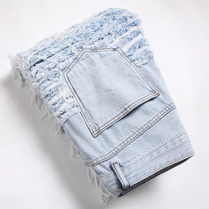 Light Blue Fringe Destroyed Jeans , - Streetwear Jeans - Slick Street