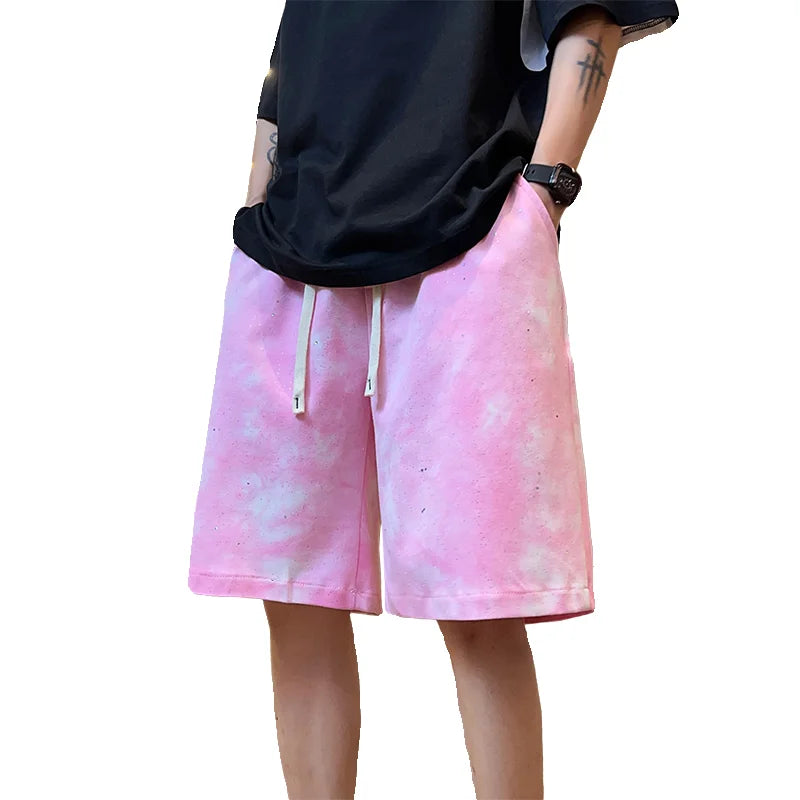 Tie-Dye Denim Texture Knee Length Shorts ,  - Streetwear Shorts - Slick Street