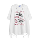 Hand Sketch Ripped Streetwear T-Shirt White, XS - Streetwear T-Shirts - Slick Street