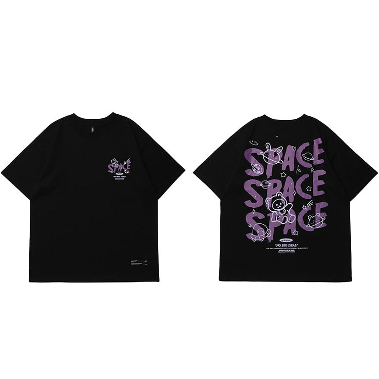 VANTAC Bear Space Rings Design T-Shirt Black, M - Streetwear T-Shirt - Slick Street