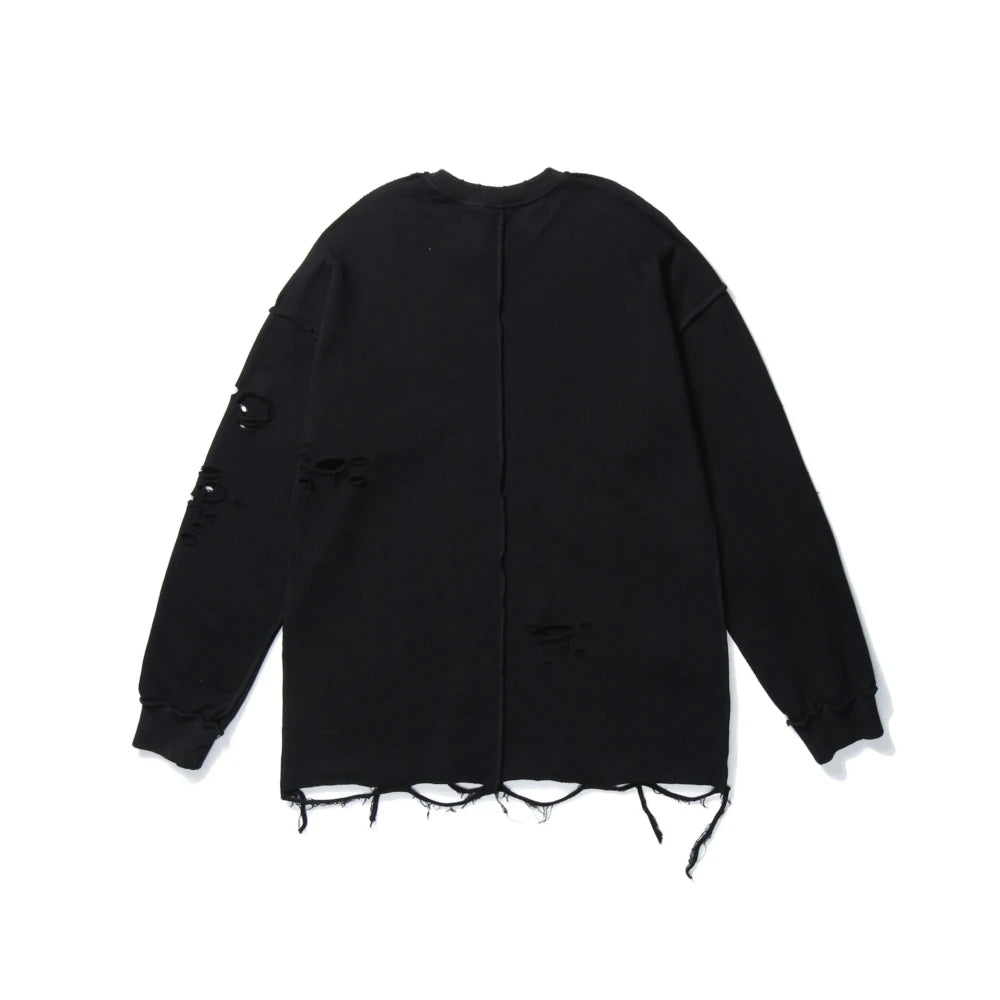 Distressed Gothic Sweatshirt Black, S - Streetwear Sweatshirts - Slick Street