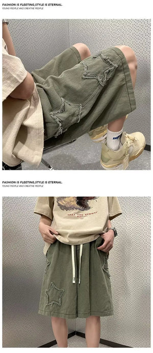 Pentagram Star Embroider Shorts , - Streetwear Shorts - Slick Street