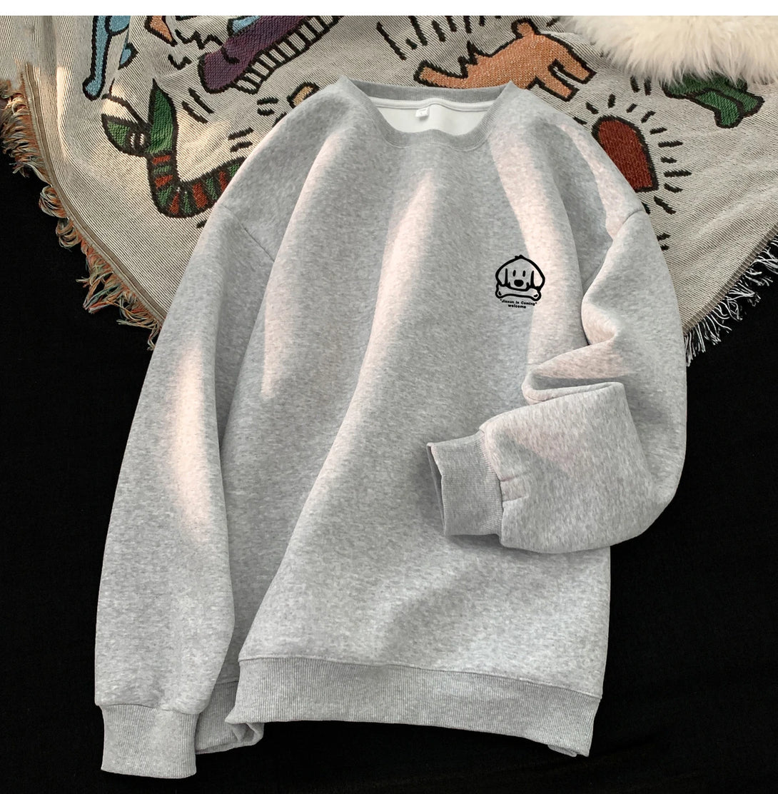 Cute Dog Graphic Waffle Fabric Sweater Gray, XXS - Streetwear Sweater - Slick Street