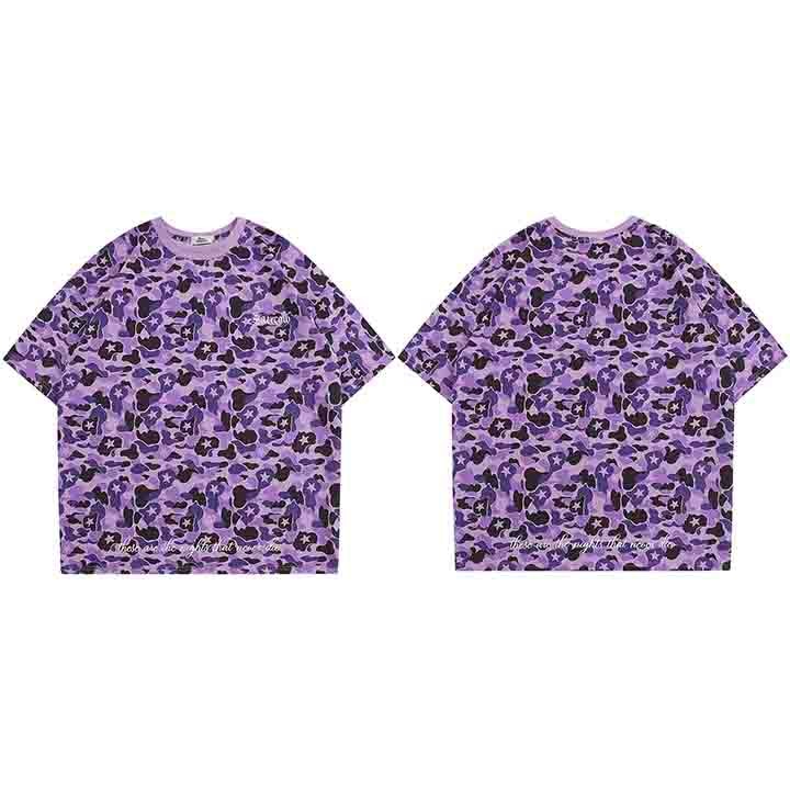 Snappy Crocodile Star Camouflage Design T-Shirt Purple, S - Streetwear T-Shirt - Slick Street