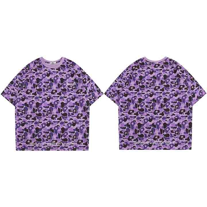 Snappy Crocodile Star Camouflage Design T-Shirt Purple, S - Streetwear T-Shirt - Slick Street