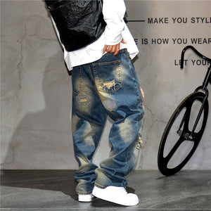 AM26 Ripped Patch Washed Jeans , - Streetwear Jeans - Slick Street