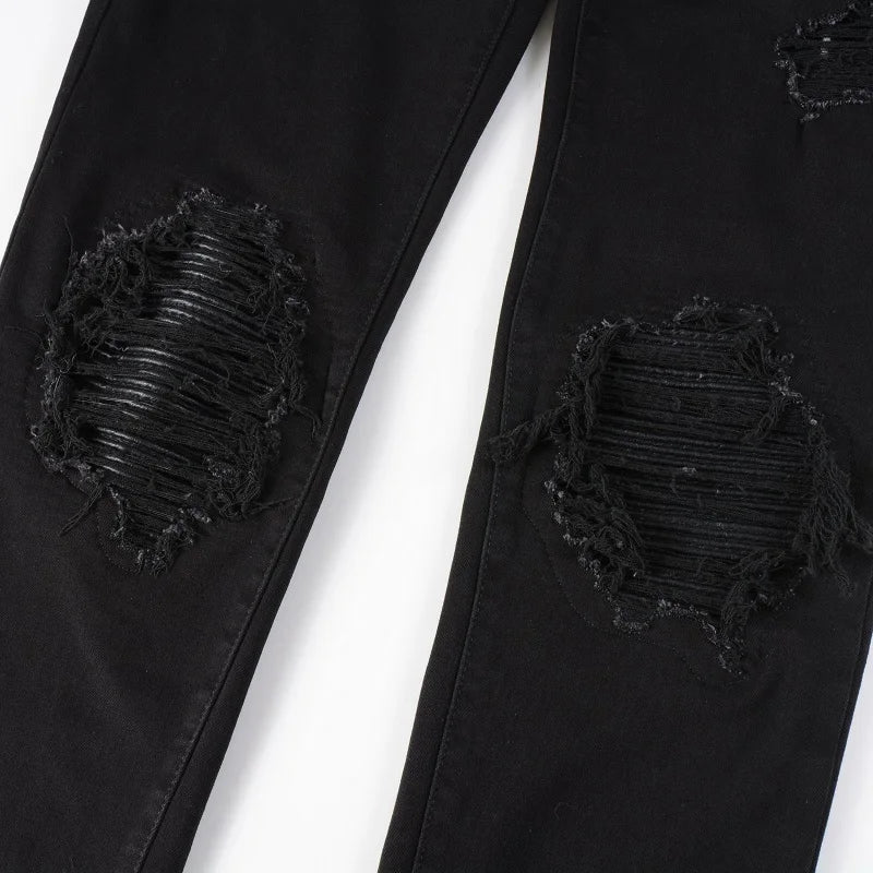 Black Distressed Tapered Skinny Pants , - Streetwear Pants - Slick Street