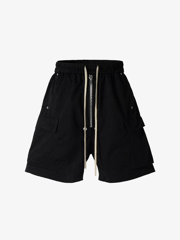 Z1 Long Drawstring Cargo Shorts Black, S - Streetwear Shorts - Slick Street