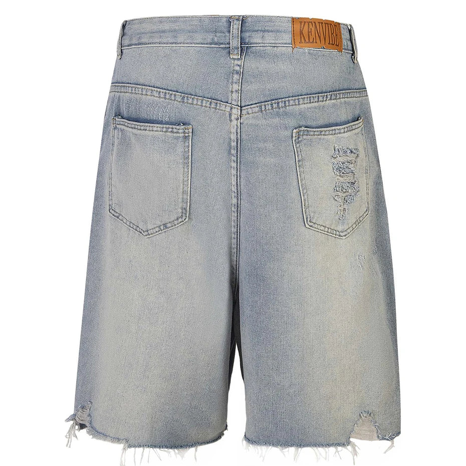 Rhinestone Denim Ripped Shorts , - Streetwear Shorts - Slick Street