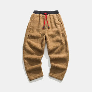 Solid Color Drawstring Fleece Pants Khaki, XS - Streetwear Pant - Slick Street