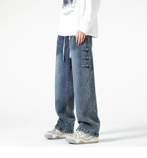Side Coil Button Design Jeans , - Streetwear Jeans - Slick Street