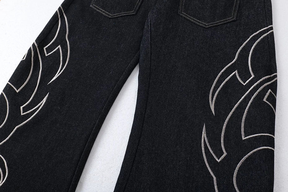 Embroidery 'Arch' Baggy Jeans , - Streetwear Jeans - Slick Street