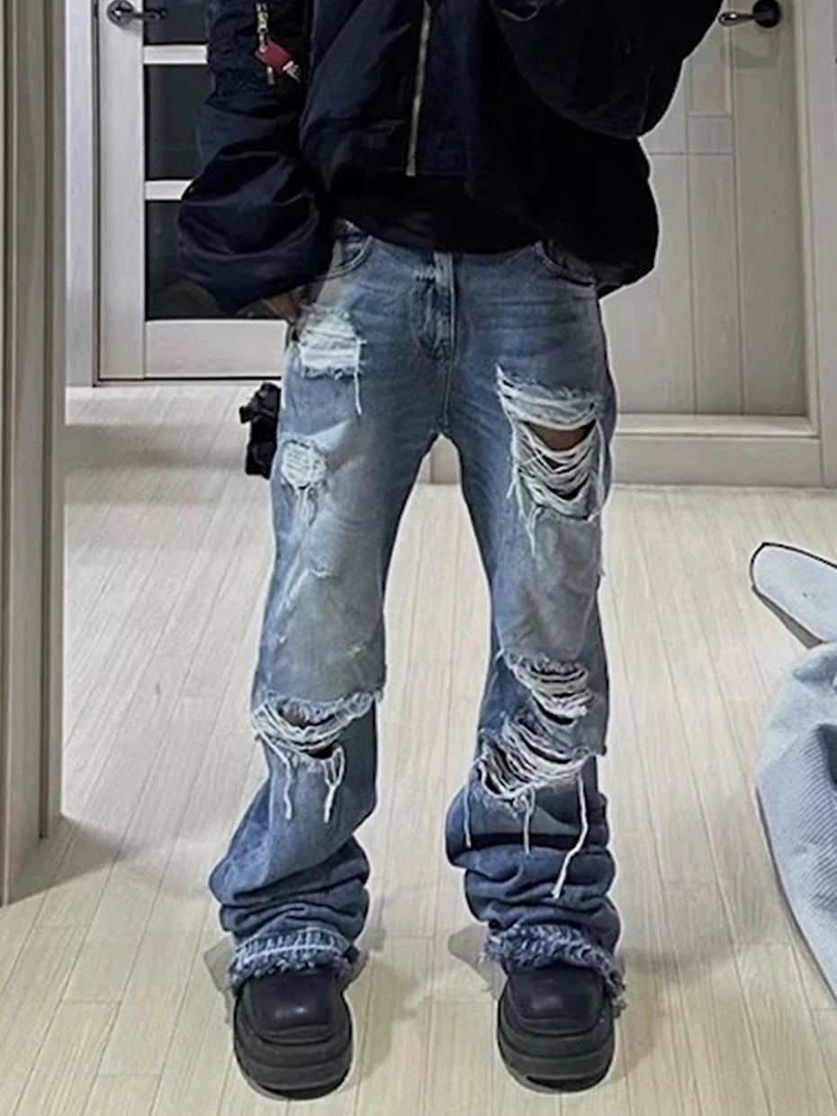 Distressed KP26 Baggy Flared Jeans , - Streetwear Jeans - Slick Street
