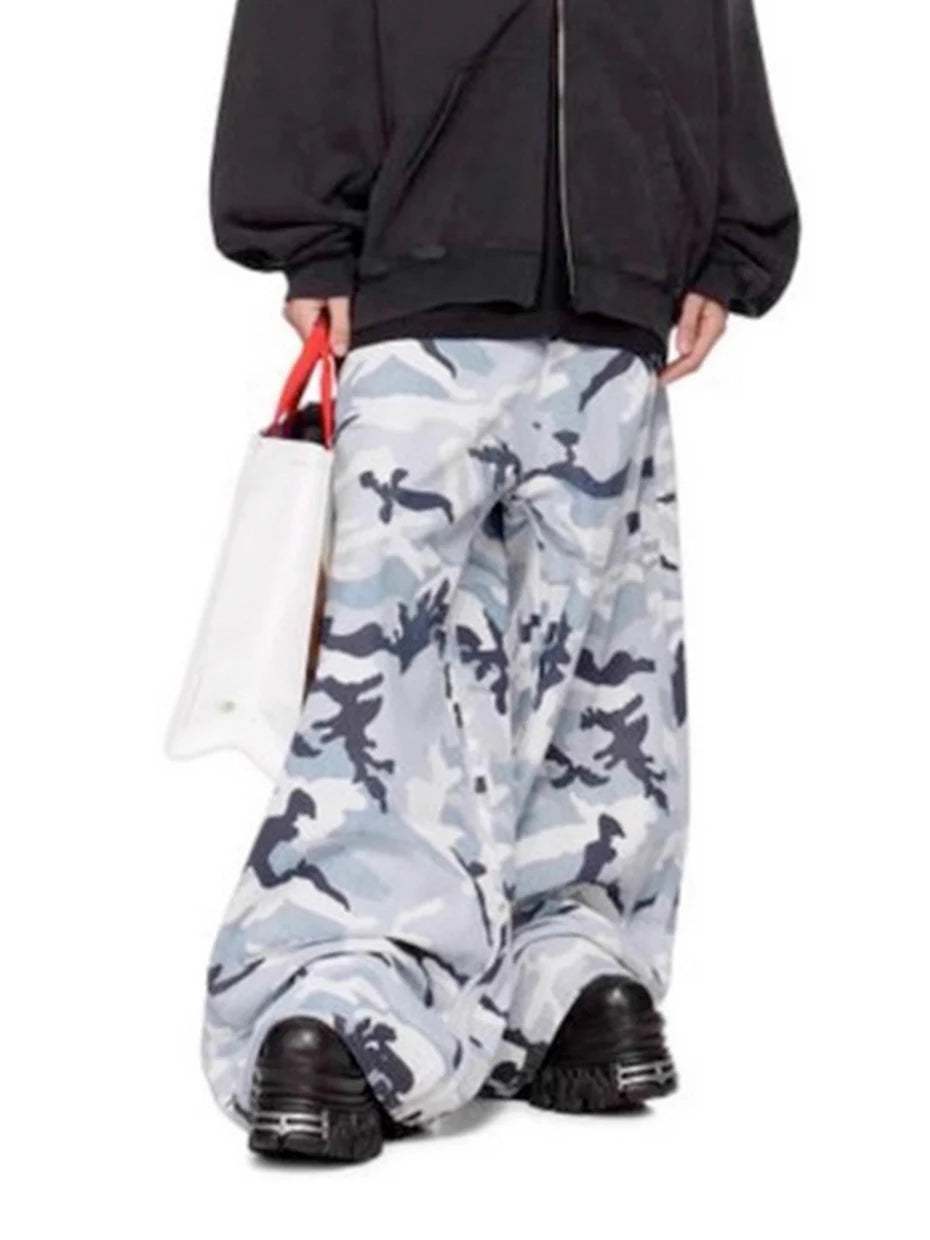 Blue Camo Wide Leg Pants , - Streetwear Pants - Slick Street