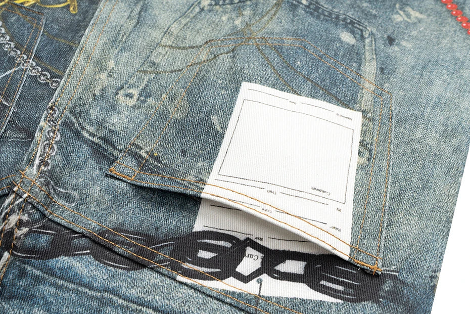 Hanging Keychain Graphic Denim Shorts , - Streetwear Shorts - Slick Street