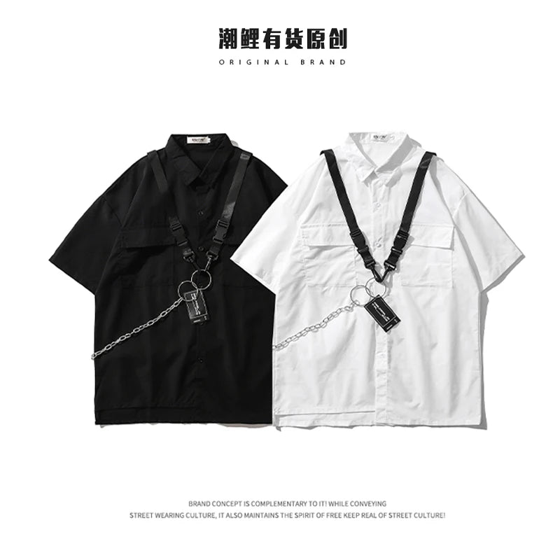 Elegant TA Buckles Chain Shirt And Shorts Set , - Streetwear T-Shirt - Slick Street