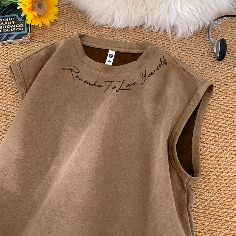 Remember To Love Yourself Sleeveless T-Shirt Camel, XS - Streetwear T-Shirt - Slick Street