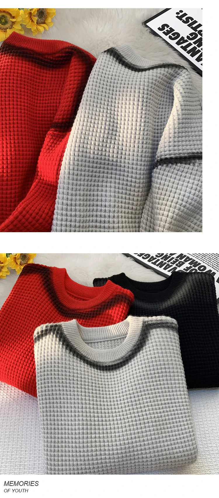 Waffle Knitted Crew Neck Sweater , - Streetwear Sweater - Slick Street