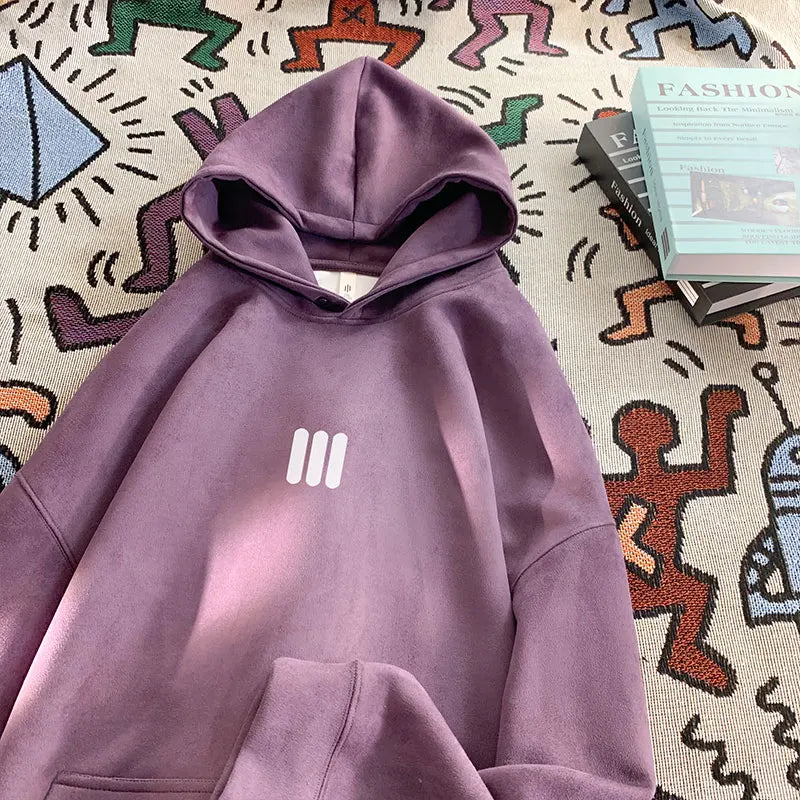 Glyph Vertical Bar Suede Hoodie Purple, XS - Streetwear Hoodie - Slick Street