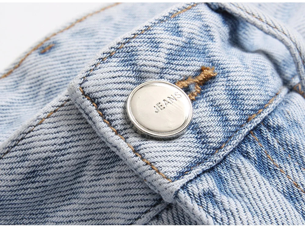 Light Blue Fringe Destroyed Pants , - Streetwear Pants - Slick Street