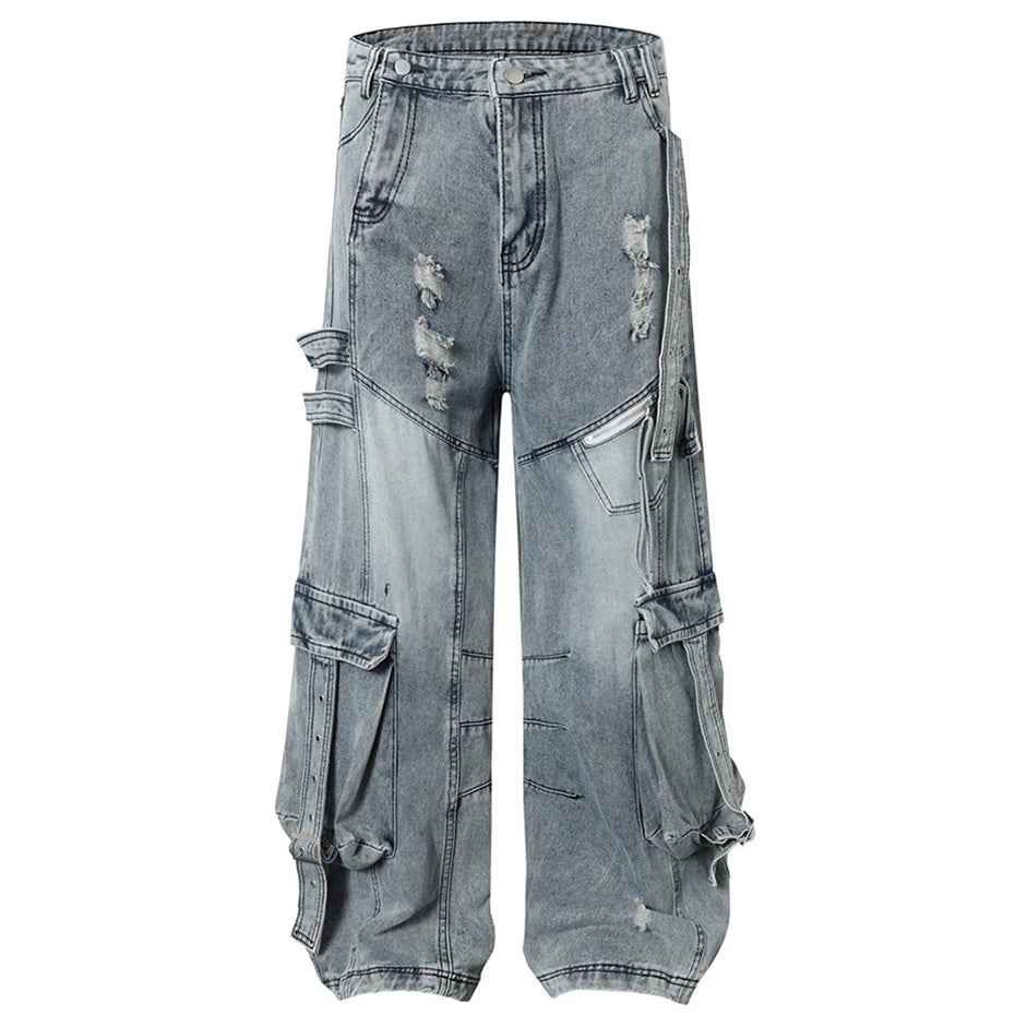 Denim Blue Ripped Baggy Pants Blue, M - Streetwear Pants - Slick Street