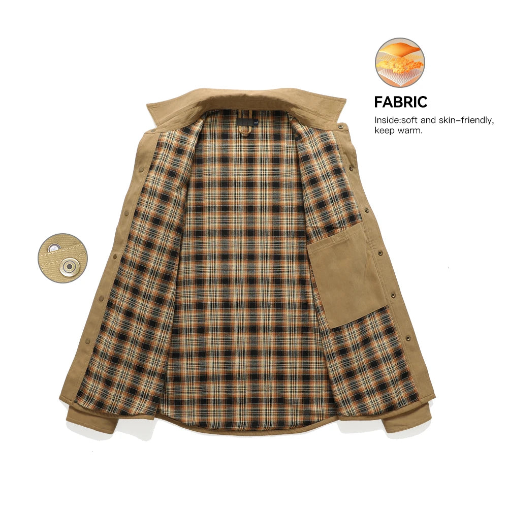 Flannel Lined Plaid Button-Up Jacket , - Streetwear Jacket - Slick Street