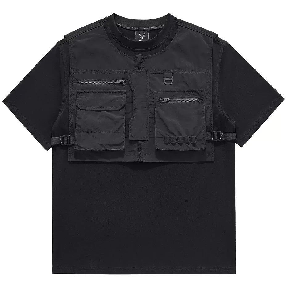Tech Half Vest T-Shirt Black, M - Streetwear T-Shirt - Slick Street
