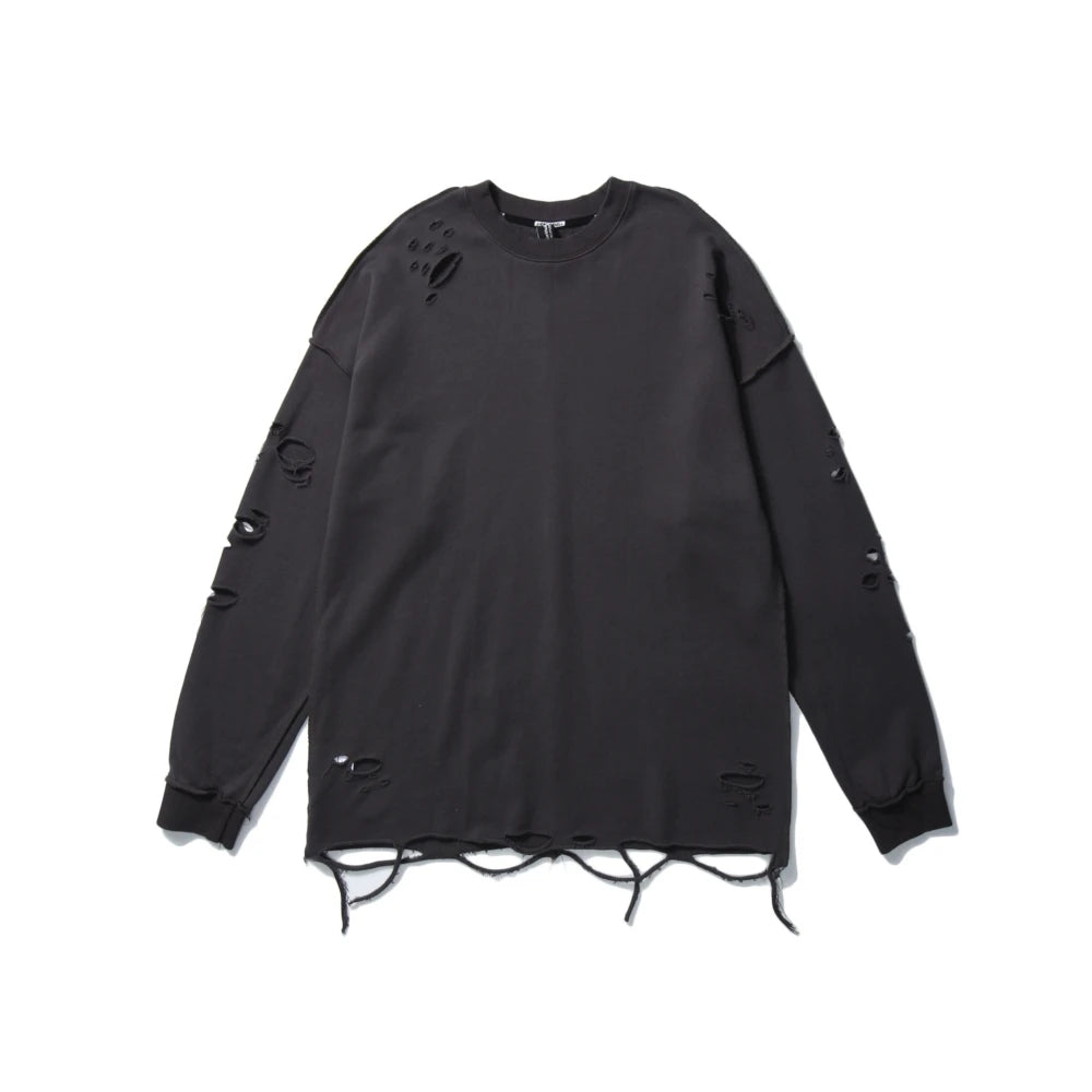 Distressed Gothic Sweatshirt Gray, S - Streetwear Sweatshirts - Slick Street