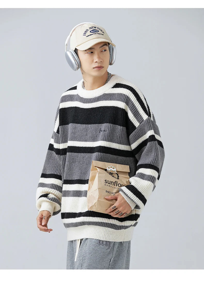 Stripe Embroidery Crochet Sweater ,  - Streetwear Sweater - Slick Street