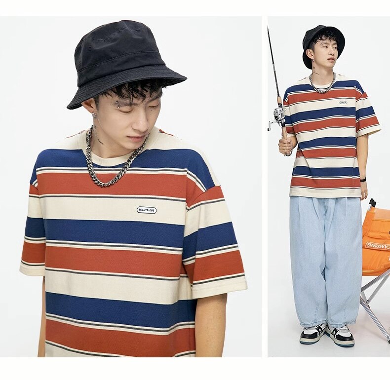 BEAUTE-OUS Varied Color Stripe T-Shirt ,  - Streetwear T-Shirt - Slick Street