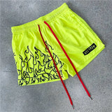 Hot Rod Fire Flame Pattern Shorts Green, XS - Streetwear Shorts - Slick Street