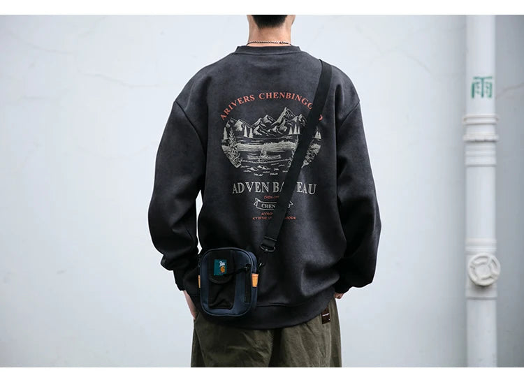 Gray Color Mountain Valley Design Sweater , - Streetwear Sweater - Slick Street