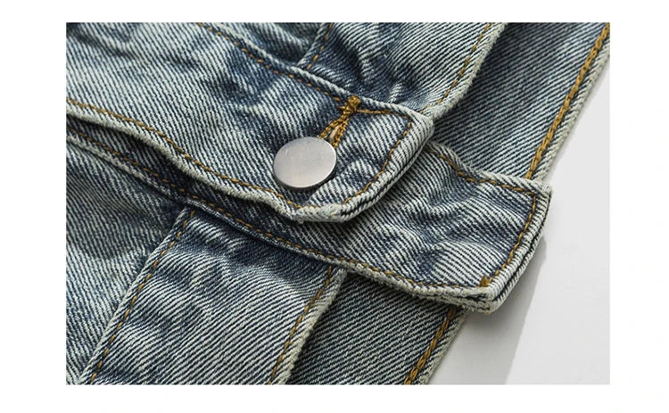 Tied Die Lapel Button Up Jean Jacket ,  - Streetwear Pants - Slick Street