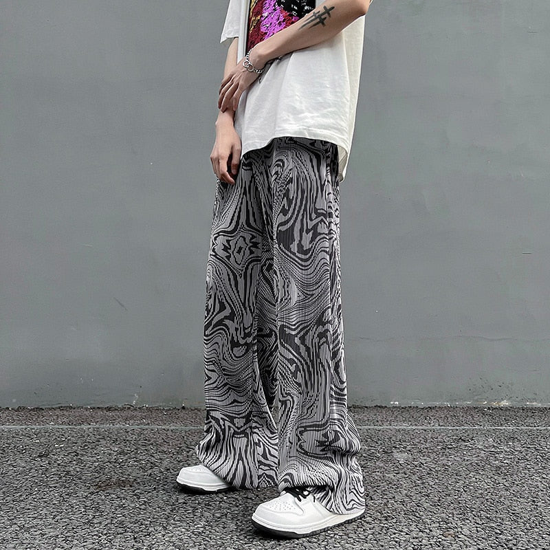 Abstract Waving Vector Art Pants XXS, Black - Streetwear Pants - Slick Street
