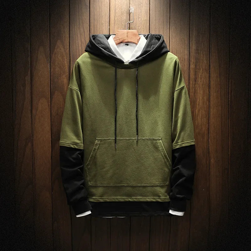 Color Block Pullover Hoodie Army Green, XS - Streetwear Hoodie - Slick Street