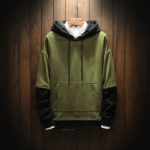 Color Block Pullover Hoodie Army Green, XS - Streetwear Hoodie - Slick Street