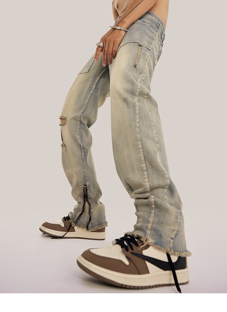 Retro Distressed Ankle Zipper Style Pants ,  - Streetwear Pants - Slick Street