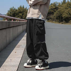 Straight Elastic Ankle Style Baggy Pants Black, XS - Streetwear Pants - Slick Street