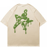 Star Shape Melting Letter Graphic T-Shirt Beige, S - Streetwear T-Shirts - Slick Street
