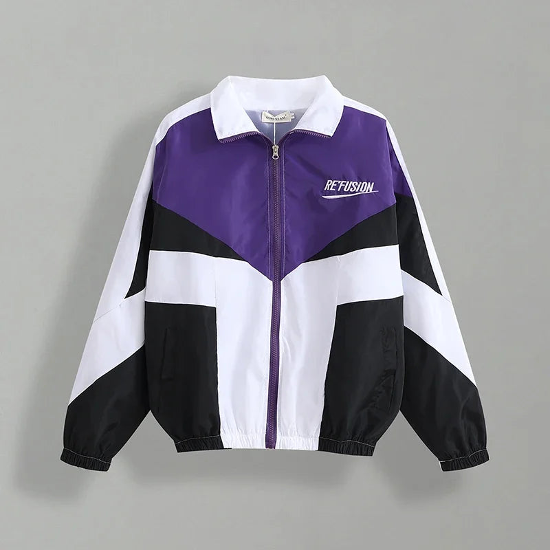 Refusion Color Block Bomber Jacket Purple, XXS - Streetwear Jacket - Slick Street