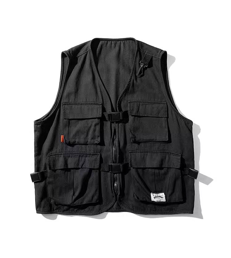 Multi-Pockets Fishing Vest Camping Black, XS - Streetwear Vest - Slick Street