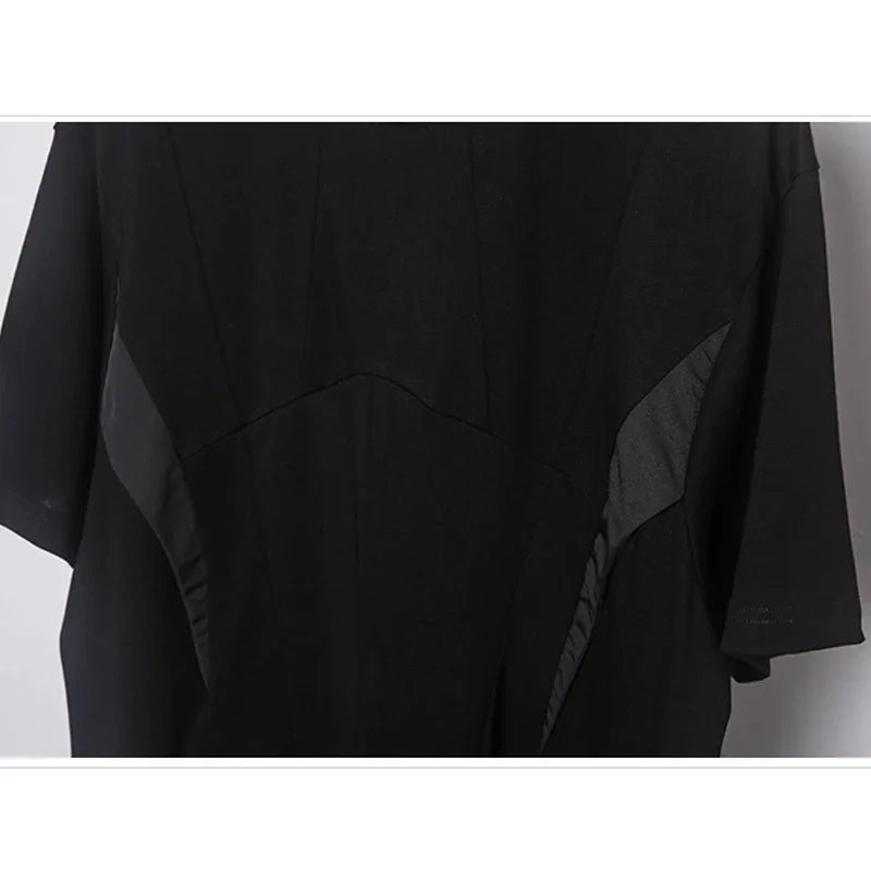 Black Irregular Patchwork O-Neck T-Shirt ,  - Streetwear T-Shirt - Slick Street
