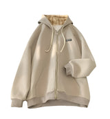 Plain Color Zip-up Loose Hoodie Khaki, XXS - Streetwear Hoodie - Slick Street
