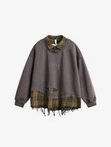 SP Two Pieces Plaid Pullover Sweatshirt Gray, M - Streetwear Sweatshirts - Slick Street