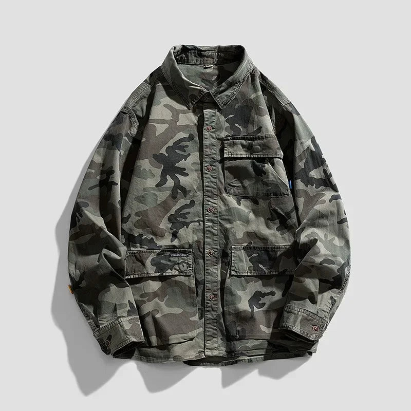 Camouflage Cotton Overshirt Army Green, XS - Streetwear Jackets - Slick Street