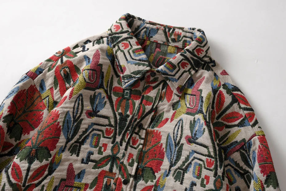 Aztec Floral Art Button-Up Shirt , - Streetwear Shirt - Slick Street