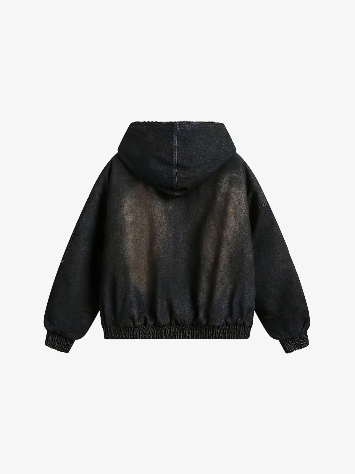 Coal Black Washed Fur Hooded Jacket , - Streetwear Jacket - Slick Street