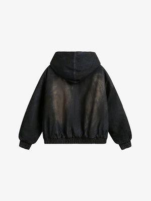 Coal Black Washed Fur Hooded Jacket , - Streetwear Jacket - Slick Street