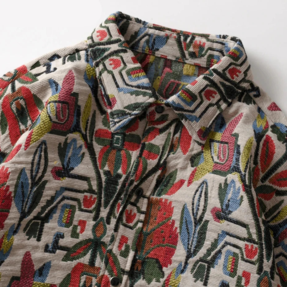Aztec Floral Art Button-Up Shirt , - Streetwear Shirt - Slick Street