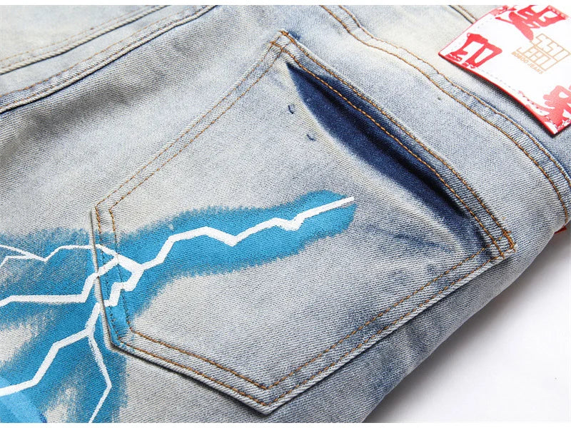 SAVAGE Letters Lightning Ripped Pants , - Streetwear Pants - Slick Street